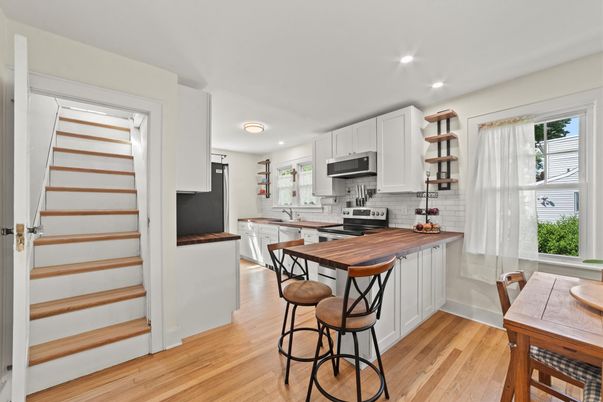 Interior, Kitchen, Recessed Lighting, Wood Texture Flooring