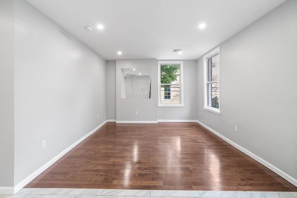 Empty room, Interior, Marble, Recessed Lighting, Wood Texture Flooring