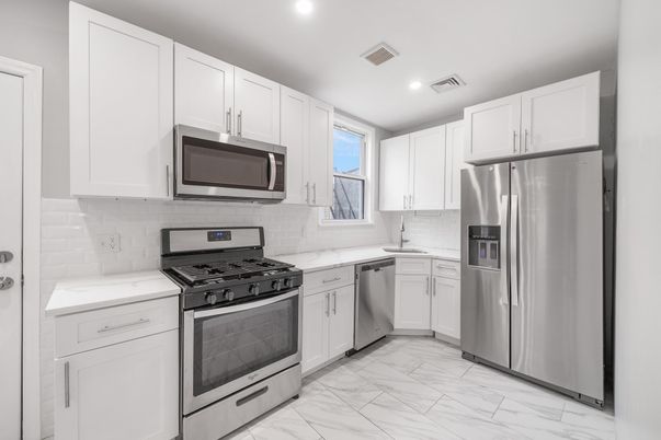 Interior, Kitchen, Marble, Recessed Lighting, Stainless Steel Appliances