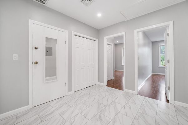 Empty room, Interior, Marble, Recessed Lighting, Wood Texture Flooring