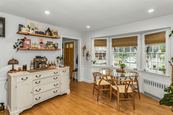 Dining room, Interior, Recessed Lighting, Wood Texture Flooring
