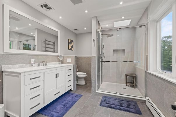 Bathroom, Dual Sink Vanities, Glass Shower, Interior, Recessed Lighting