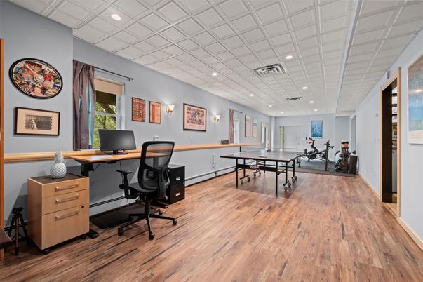 Game Room, Home Office, Interior, Recessed Lighting, Wood Texture Flooring