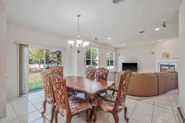 Chandelier, Dining room, Fireplace, Interior, Living room, Recessed Lighting