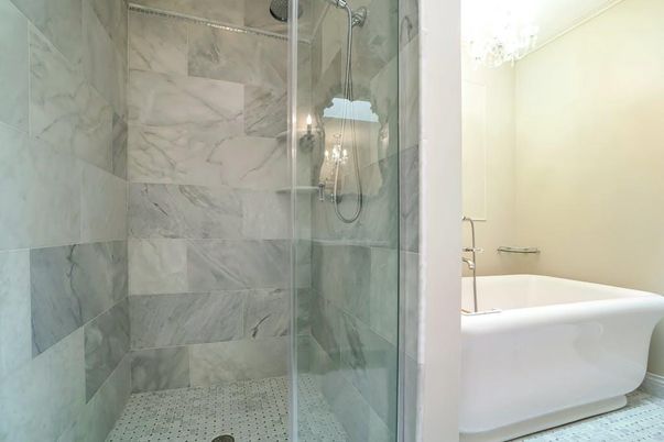 Bathroom, Glass Shower, Interior, Marble Walls