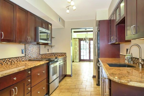 Chandelier, Interior, Kitchen, Stainless Steel Appliances