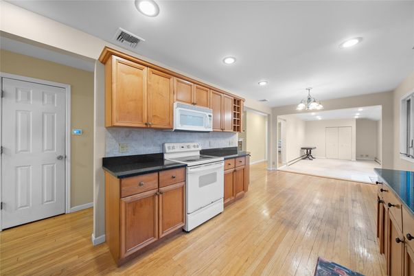 Chandelier, Interior, Kitchen, Recessed Lighting, Wood Texture Flooring