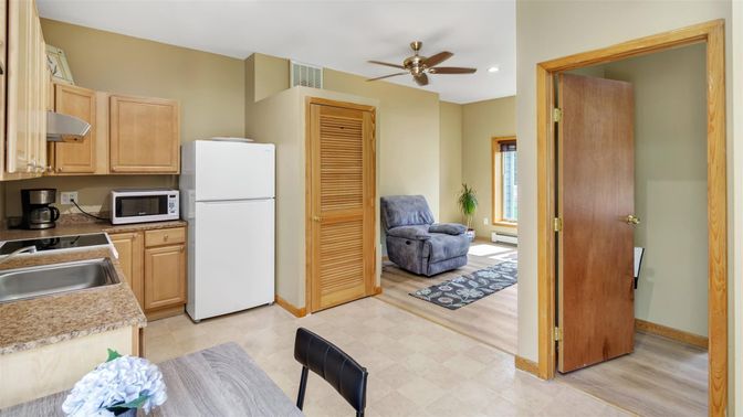 Interior, Kitchen, Recessed Lighting, Wood Texture Flooring