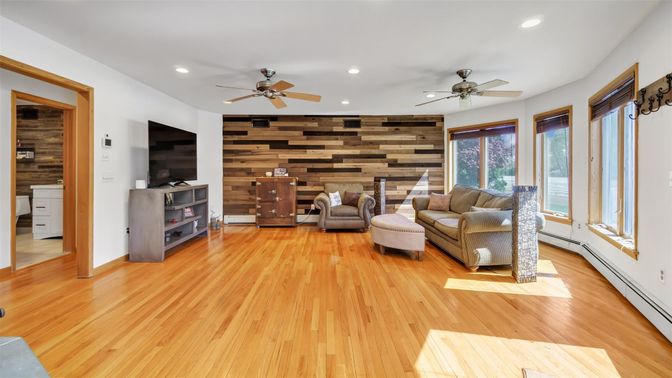 Interior, Living room, Recessed Lighting, Wood Texture Flooring, Wooden Walls