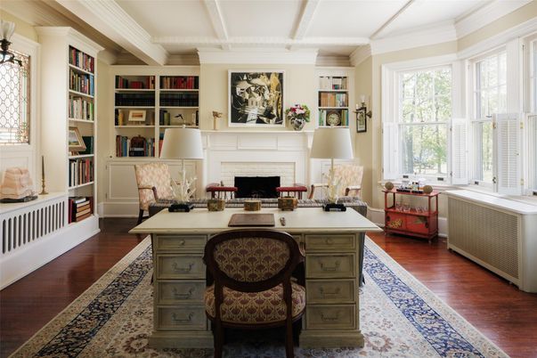 Fireplace, Home Office, Interior, Wood Texture Flooring