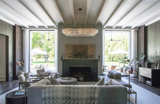 Chandelier, Dining room, Fireplace, Interior, Living room, Wood Texture Flooring
