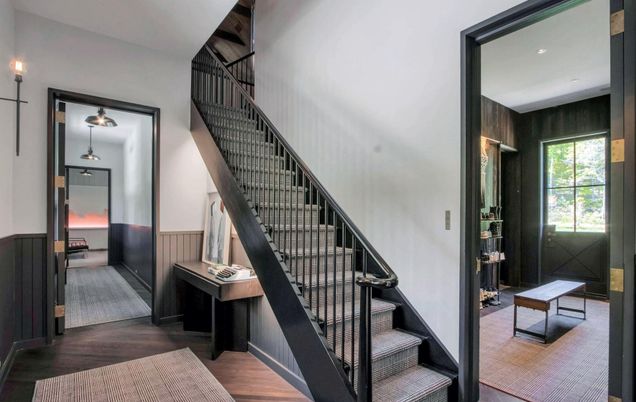Interior, Recessed Lighting, Wood Texture Flooring, Wooden Walls