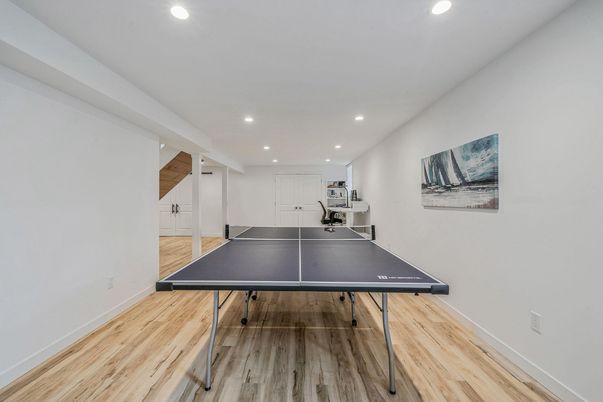 Game Room, Interior, Recessed Lighting, Wood Texture Flooring