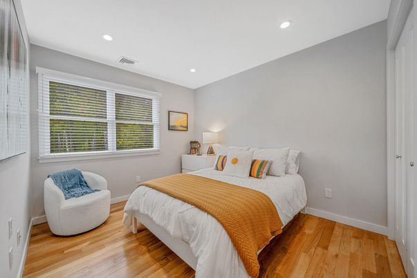 Bedroom, Interior, Recessed Lighting, Wood Texture Flooring