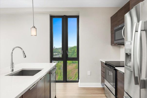 Interior, Kitchen, Pendant Lights, Stainless Steel Appliances, Wood Texture Flooring