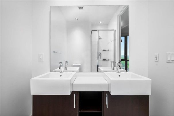 Bathroom, Dual Sink Vanities, Glass Shower, Interior, Recessed Lighting