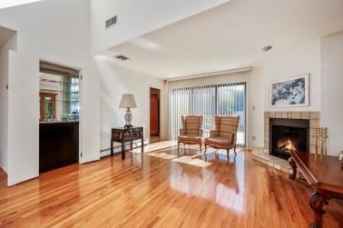 Dining room, Fireplace, Interior, Wood Texture Flooring