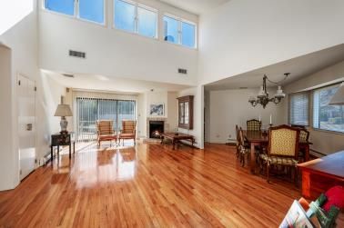Chandelier, Dining room, Fireplace, Interior, Living room, Wood Texture Flooring