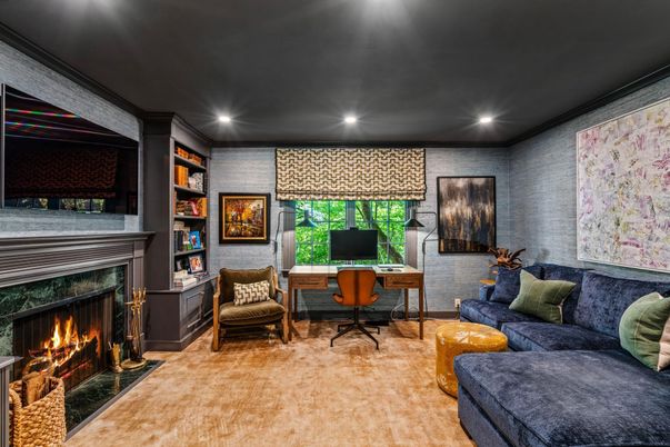 Fireplace, Home Office, Interior, Recessed Lighting