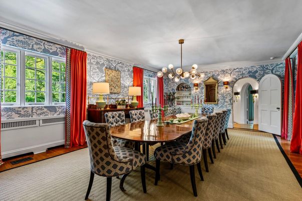 Dining room, Interior, Pendant Lights, Wood Texture Flooring