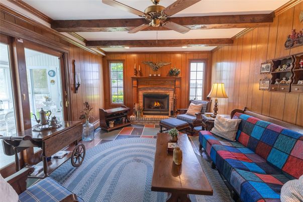 Fireplace, Interior, Living room, Wooden Beams, Wooden Walls