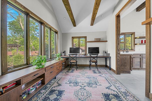 Home Office, Interior, Recessed Lighting, Wooden Beams