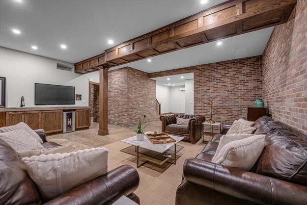 Interior, Living room, Recessed Lighting, Stone Walls