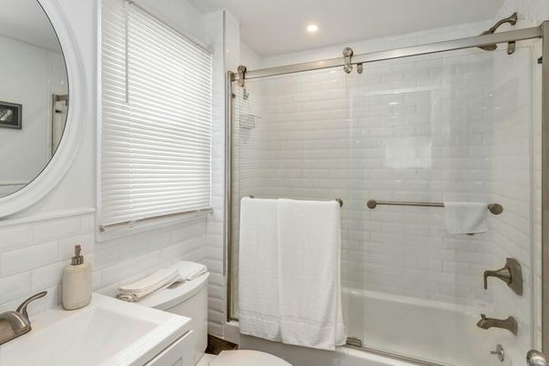 Bathroom, Glass Shower, Interior, Recessed Lighting