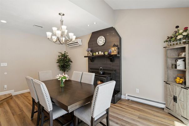 Chandelier, Dining room, Interior, Recessed Lighting, Wood Texture Flooring