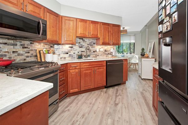 Interior, Kitchen, Stainless Steel Appliances, Wood Texture Flooring