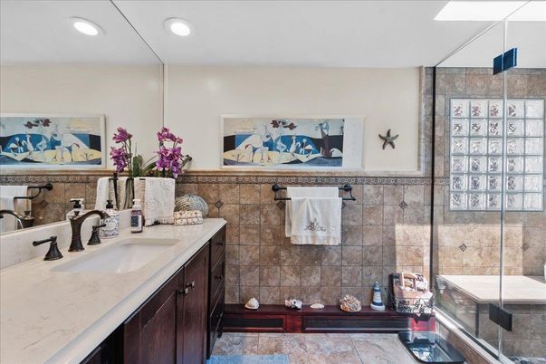 Bathroom, Dual Sink Vanities, Glass Shower, Interior, Recessed Lighting