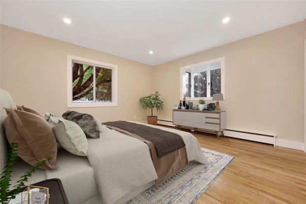Bedroom, Interior, Recessed Lighting, Wood Texture Flooring