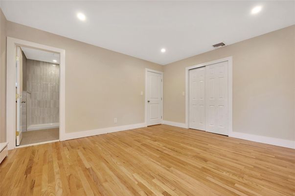 Bathroom, Empty room, Interior, Recessed Lighting, Wood Texture Flooring