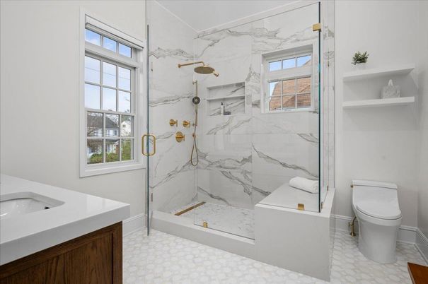 Bathroom, Glass Shower, Interior, Marble Walls