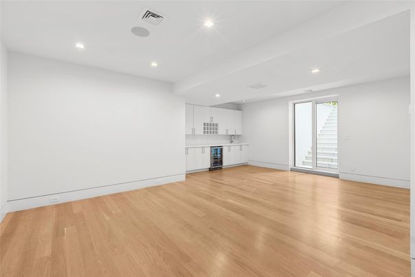 Empty room, Interior, Kitchen, Recessed Lighting, Wood Texture Flooring