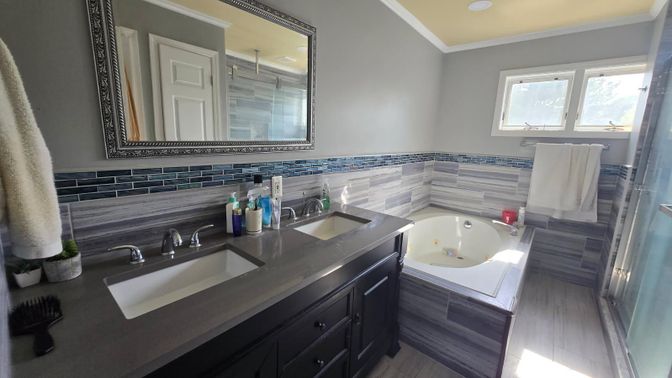 Bathroom, Dual Sink Vanities, Interior, Wood Texture Flooring