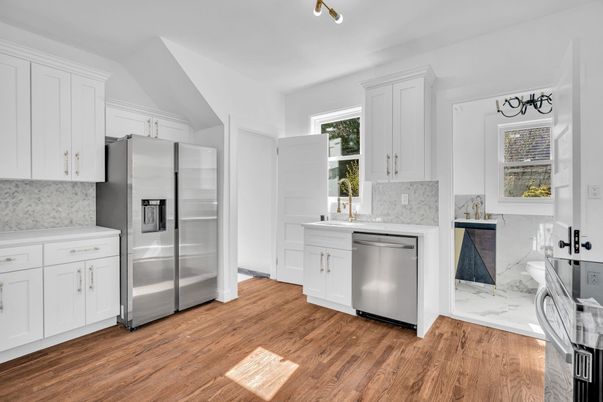 Interior, Kitchen, Stainless Steel Appliances, Wood Texture Flooring