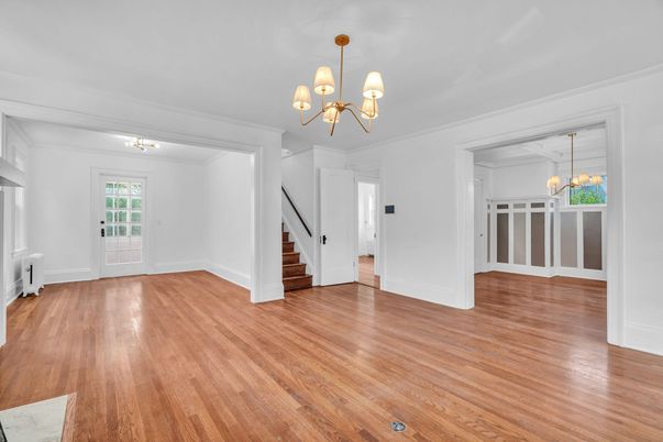 Chandelier, Empty room, Interior, Wood Texture Flooring