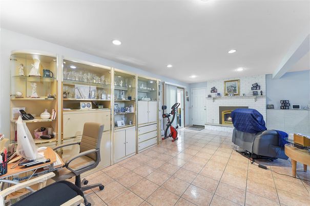 Fireplace, Fitness Equipment, Home Office, Interior, Recessed Lighting, Stone Walls