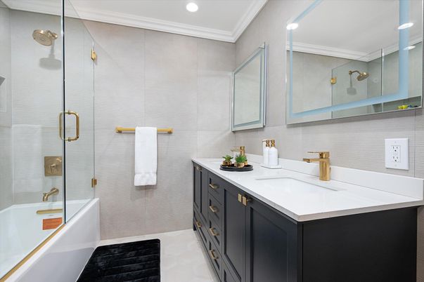 Bathroom, Dual Sink Vanities, Glass Shower, Interior, Recessed Lighting