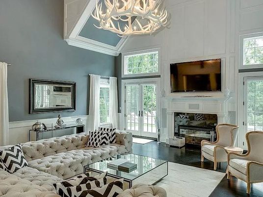 Chandelier, Fireplace, Interior, Living room, Wood Texture Flooring