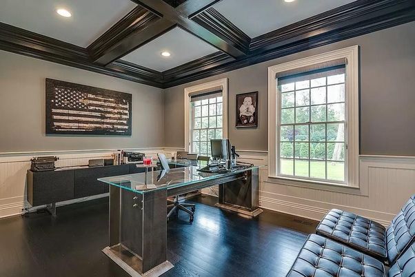 Home Office, Interior, Recessed Lighting, Wood Texture Flooring