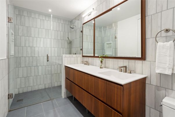 Bathroom, Dual Sink Vanities, Glass Shower, Interior, Recessed Lighting