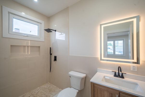Bathroom, Glass Shower, Interior, Recessed Lighting