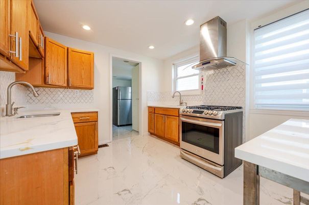 Interior, Kitchen, Marble, Recessed Lighting, Stainless Steel Appliances