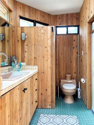 Bathroom, Interior, Tile Countertops, Wooden Walls