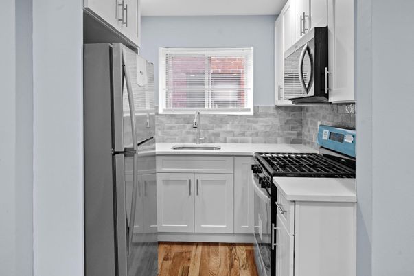 Interior, Kitchen, Stainless Steel Appliances, Wood Texture Flooring