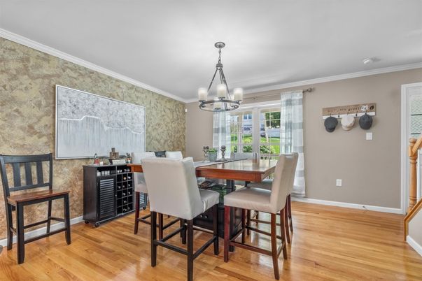 Chandelier, Dining room, Interior, Wood Texture Flooring