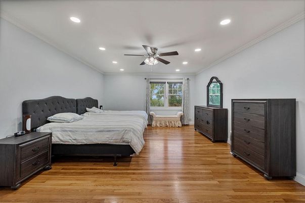 Bedroom, Interior, Recessed Lighting, Wood Texture Flooring