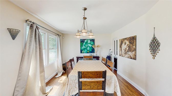 Dining room, Interior, Pendant Lights, Wood Texture Flooring
